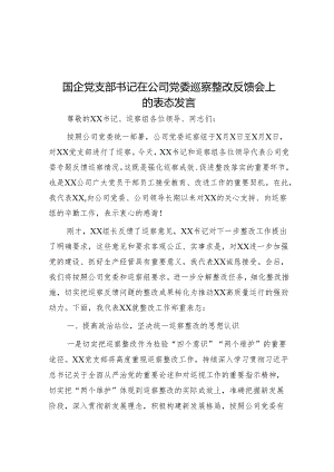 国企党支部书记在公司党委巡察整改反馈会上的表态发言&关于学习条例、研讨交流、巡视巡察等方面标题集锦50例.docx