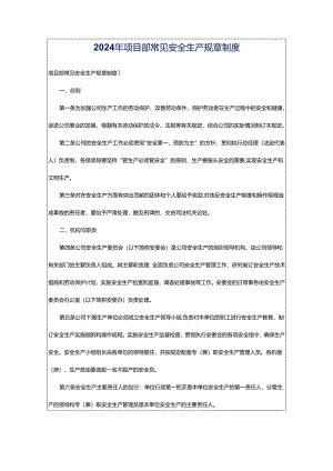 2024年项目部常见安全生产规章制度.docx