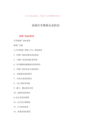 【最新推荐】表扬汽车维修企业的话-word范文模板 (11页).docx
