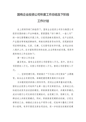国有企业投资公司年度工作总结及下阶段工作计划.docx
