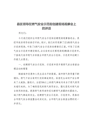 县区领导在燃气安全示范街创建现场观摩会上的讲话.docx