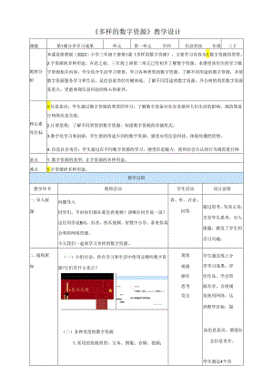 浙教版（2023）三下第1课《多样的数字资源》教学设计.docx