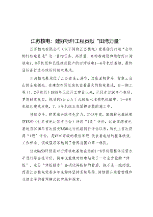 江苏核电：建好标杆工程 贡献“田湾力量”.docx