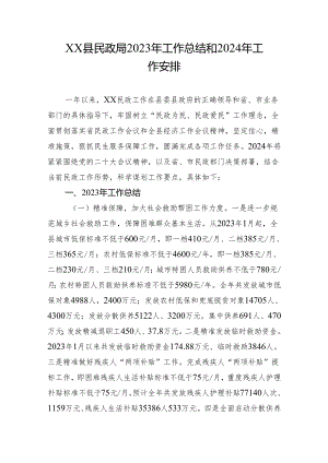 XX县民政局2023年工作总结和2024年工作安排.docx