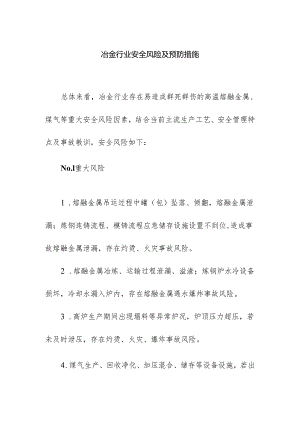 冶金行业安全风险及预防措施.docx