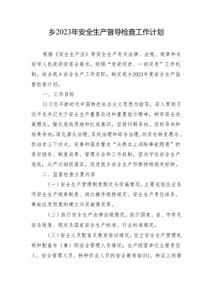 乡2023年安全生产督导检查工作计划.docx