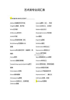 艺术类专业词汇表.docx