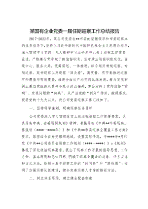 某国有企业党委一届任期巡察工作总结报告&市委班子成员2023年巡察整改专题民主生活会个人发言提纲.docx