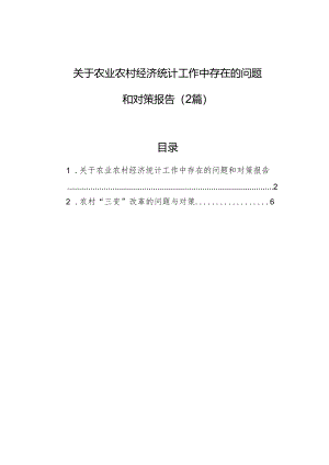 关于农业农村经济统计工作中存在的问题和对策报告（2篇）.docx