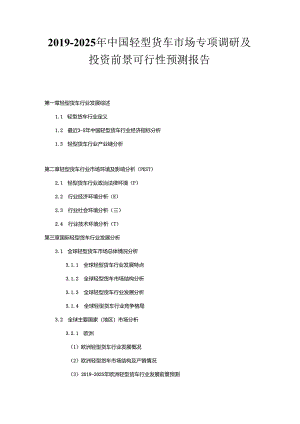 2019-2025年中国轻型货车市场专项调研及投资前景可行性预测报告.docx
