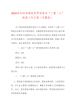 2024县妇幼保健医院贯彻落实“三重一大”制度工作方案（完整版）.docx