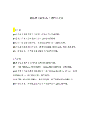 判断共价键和离子键的口诀表.docx