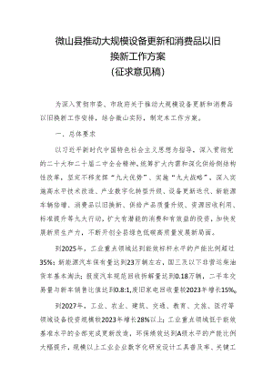 微山县推动大规模设备更新和消费品以旧换新工作方案（征求意见稿）.docx