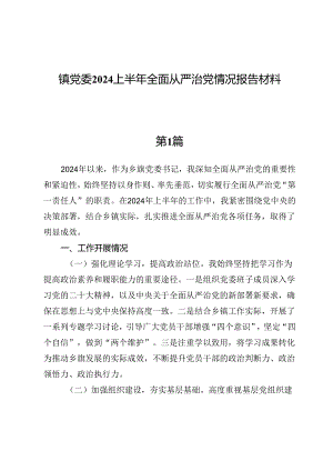镇党委2024上半年全面从严治党情况报告材料.docx