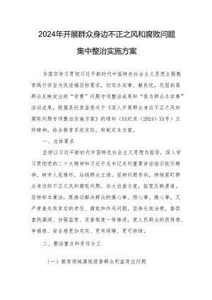 2024年公立医院开展《群众身边不正之风和腐败》问题集中整治专项方案 （汇编5份）.docx