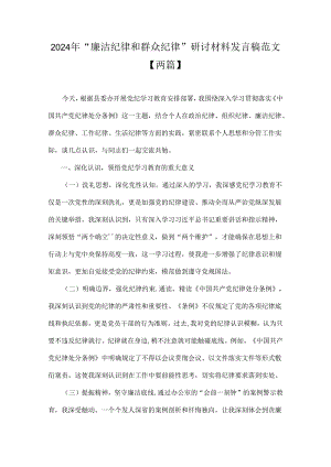 2024年“廉洁纪律和群众纪律”研讨材料发言稿范文【两篇】.docx