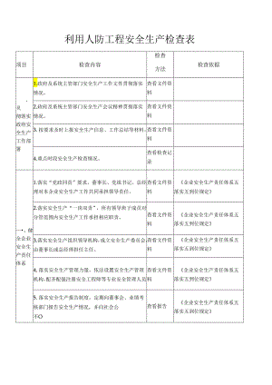利用人防工程安全生产检查表模板.docx