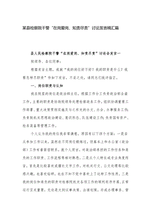 某县检察院干警“在岗爱岗、知责尽责”讨论发言稿汇篇.docx