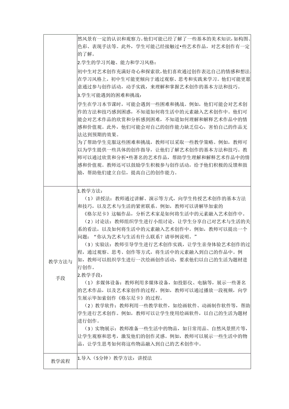 第一单元第1课:源于生活 高于生活 教案 2023—2024学年人教版初中美术七年级下册.docx_第2页