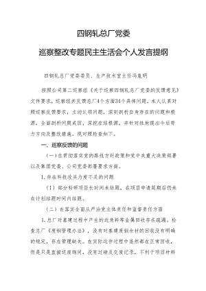 9.四钢轧总厂党委巡察整改专题民主生活会个人发言提纲-冯胤明.docx