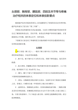 头颈部、胸背部、腰骶部、四肢及关节等与疼痛治疗相关的体表定位和体表投影要点.docx