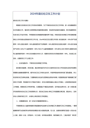 2024年县妇幼卫生工作计划.docx