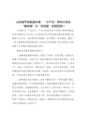 学习时报：山东省平邑县温水镇“小产业”带来大变化“集体强”与“农民富”实现双统一.docx