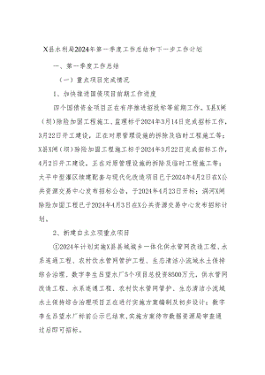 X县水利局2024年第一季度工作总结和下一步工作计划.docx