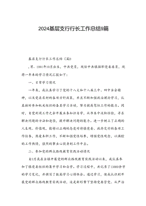 2024基层支行行长工作总结9篇.docx