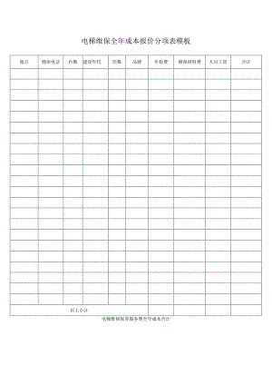 电梯维保全年成本报价分项表模板.docx