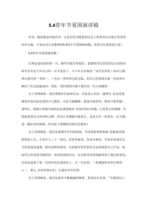 5.4青年节爱国演讲稿.docx