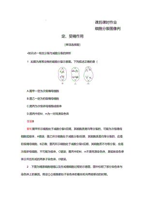 2023-2024学年 人教版 必修二 细胞分裂图像判定、受精作用 作业.docx