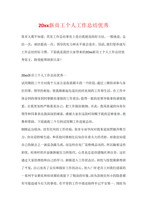 20xx新员工个人工作总结优秀.docx