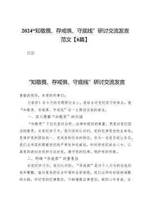 2024“知敬畏、存戒惧、守底线”研讨交流发言范文【6篇】.docx