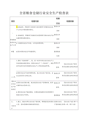 全省粮食仓储行业安全生产检查表模板.docx