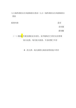 九小场所消防安全风险隐患自查表.docx