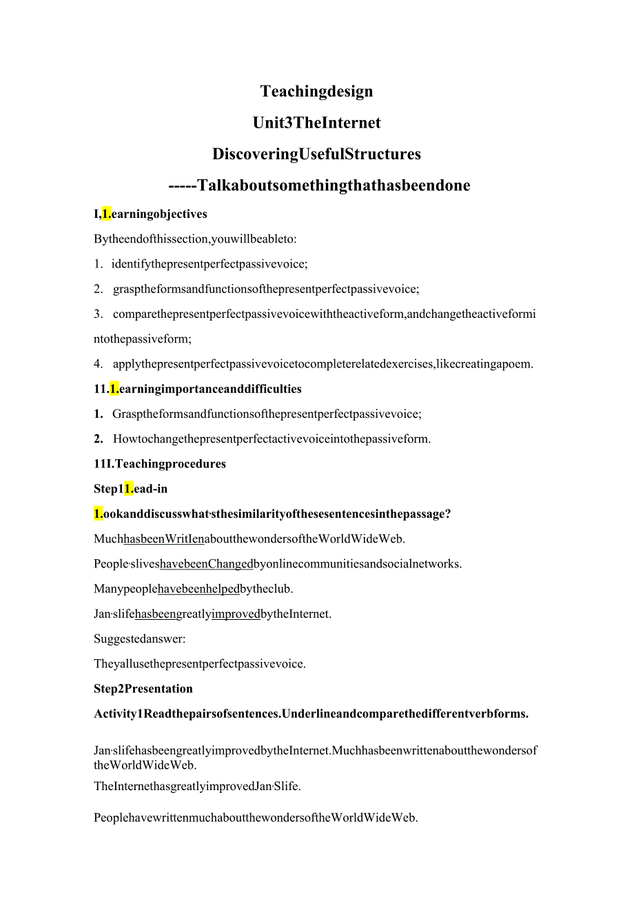 人教版(2019)必修第二册Unit 3 The Internet Discovering Useful Structures 教学设计.docx_第1页