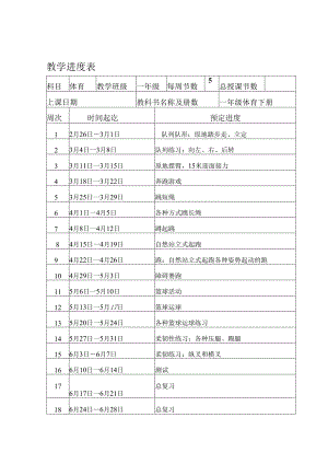 2023-2024年度第二学期一年级体育教案下学期教学进度.docx
