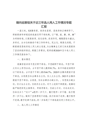 镇向巡察组关于近三年选人用人工作情况专题汇报&在村级巡察工作反馈会上的讲话.docx