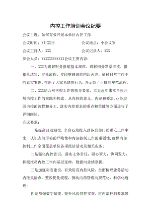最新通用内控工作培训会议纪要.docx