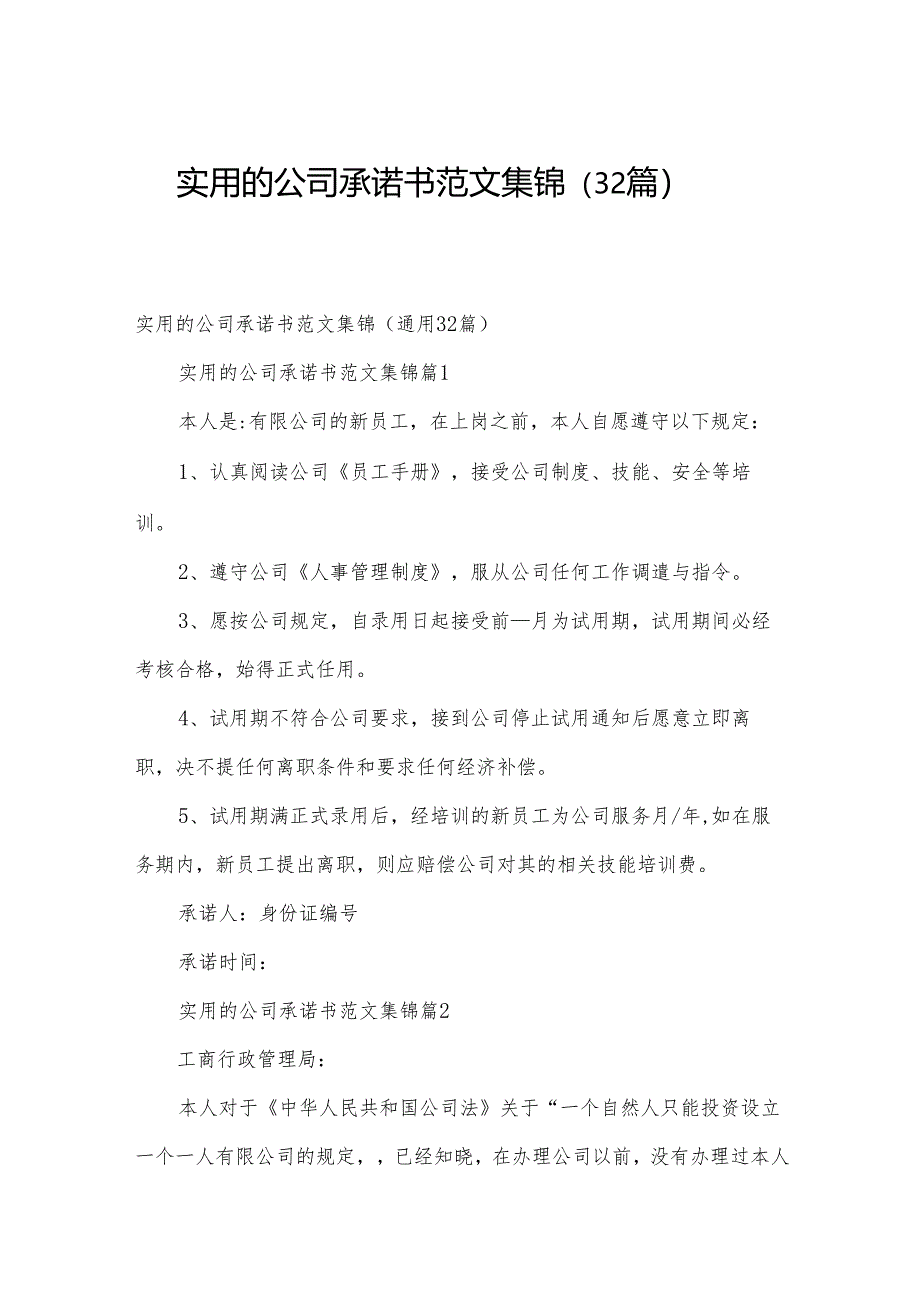 实用的公司承诺书范文集锦(32篇).docx_第1页