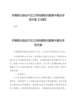 开展群众身边不正之风和腐败问题集中整治专项方案【12篇】.docx