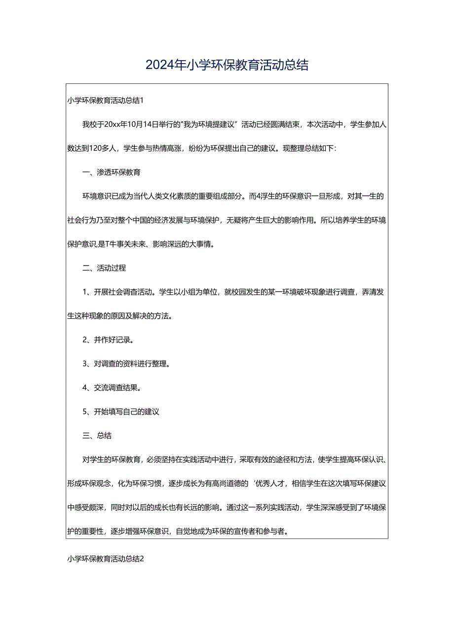 2024年小学环保教育活动总结.docx_第1页
