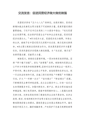 交流发言：促进民营经济做大做优做强.docx