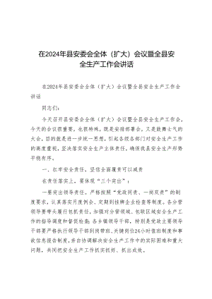 在2024年县安委会全体（扩大）会议暨全县安全生产工作会讲话.docx