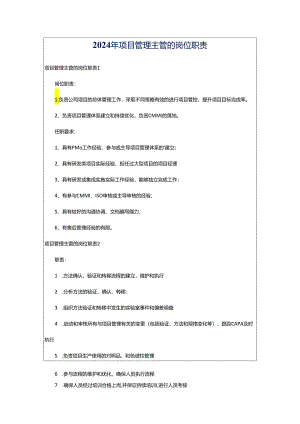 2024年项目管理主管的岗位职责.docx