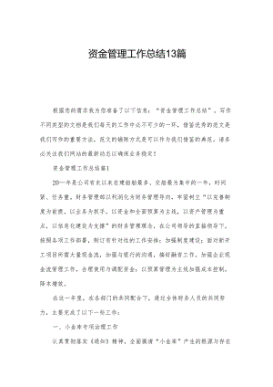 资金管理工作总结13篇.docx