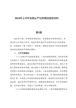 （六篇）2024年上半年全面从严治党情况报告材料.docx