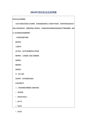 2024年项目安全应急预案.docx