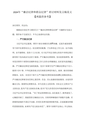 2024年“廉洁纪律和群众纪律”研讨材料发言稿范文【两篇供参考】.docx